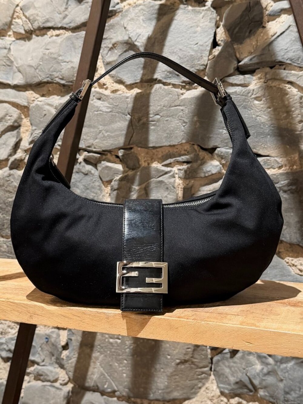 Fendi Black Neoprene FF Half Moon Croissant Bag